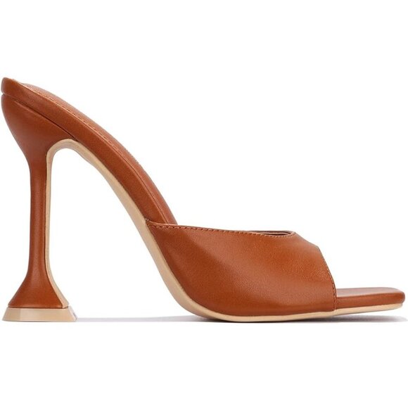 Cape Robbin Womens Size 8 Pyramid High Heels Square Open Toe Lithe Sandals Brown - Picture 3 of 8